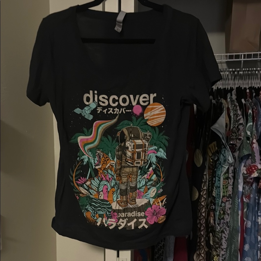 Black Graphic Tee with Astronaut Design